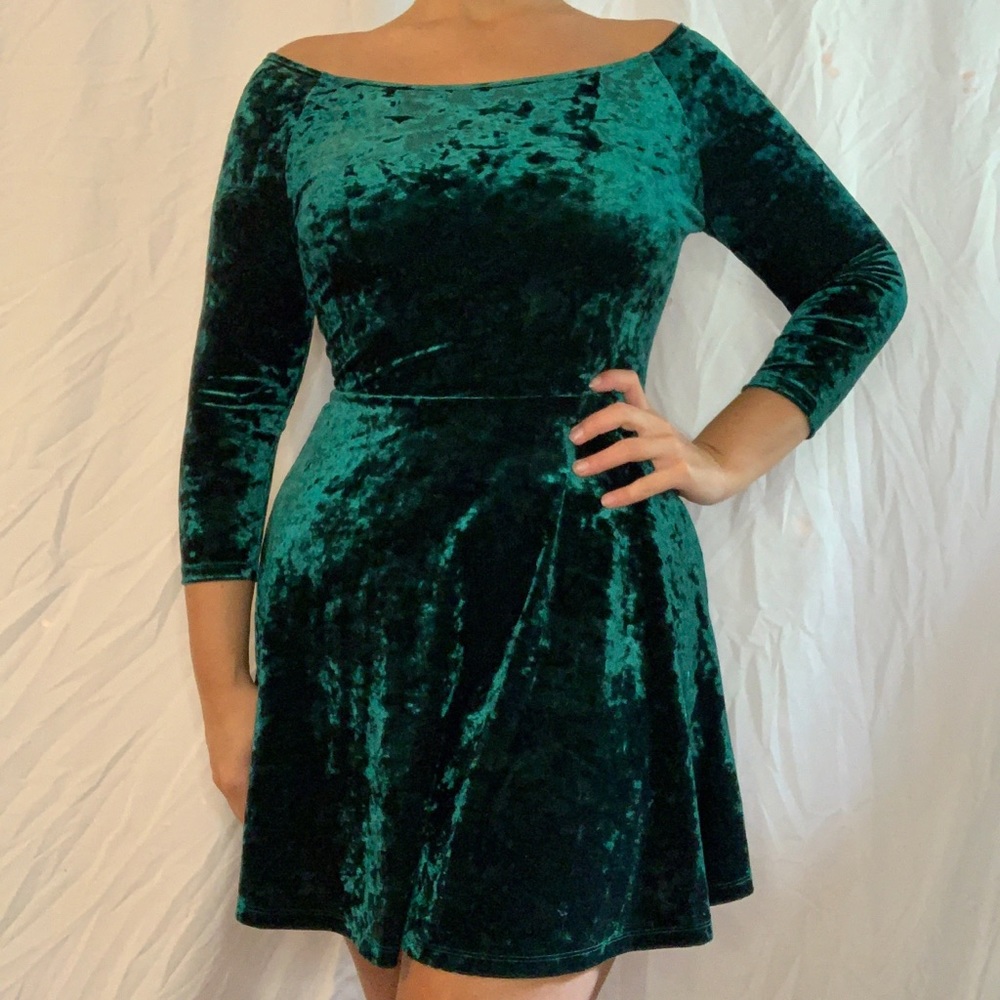 Velvet Green Skater Dress